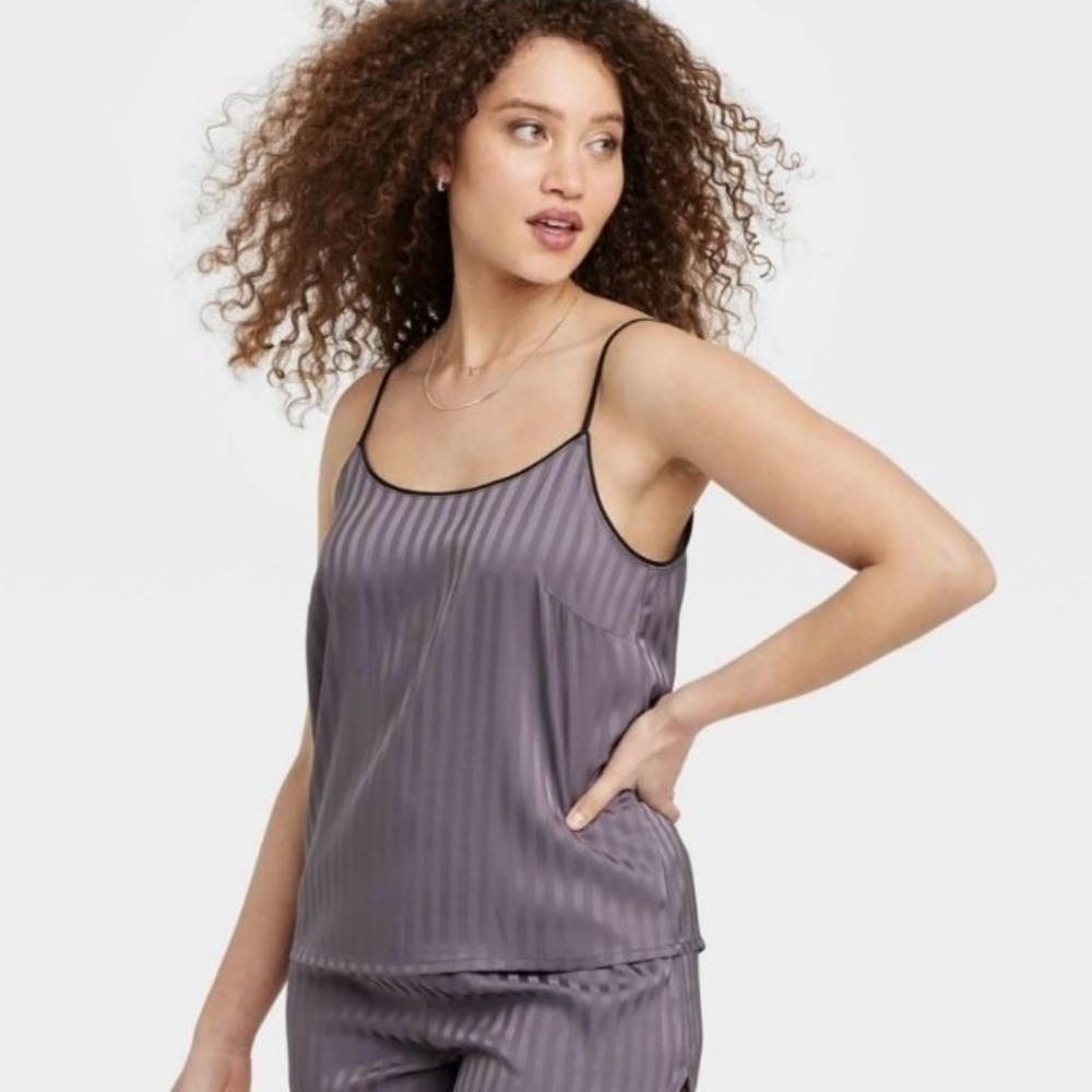 Auden Luxe Satin Camisole XL Sleep Top Deep Purple Striped Pajama Cami